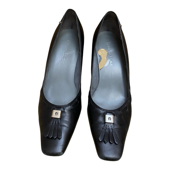 Etienne Aigner Omaha Vintage Black Leather Kitten Heels Shoes Work Wear - Picture 2 of 10